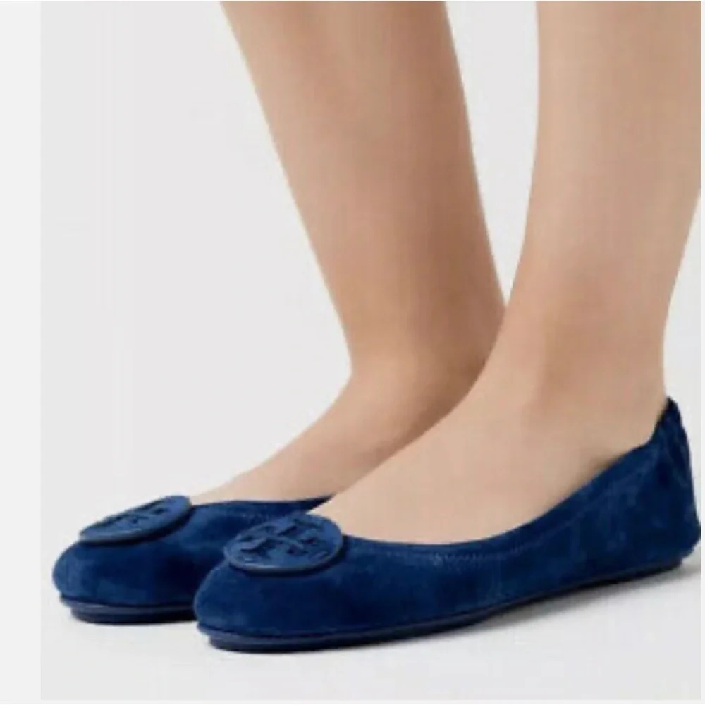Tory Burch mini travel navy suede ballet flats